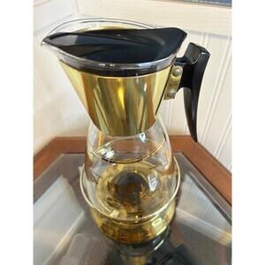 Vintage Colony Heat-Proof Glass Coffee Carafe w/ Brass Warming Stand – MCM